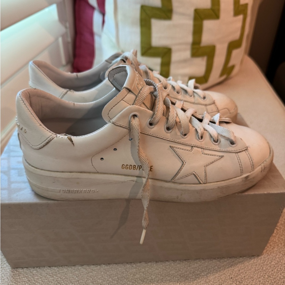 Golden Goose Cream Sneakers with Star Accent